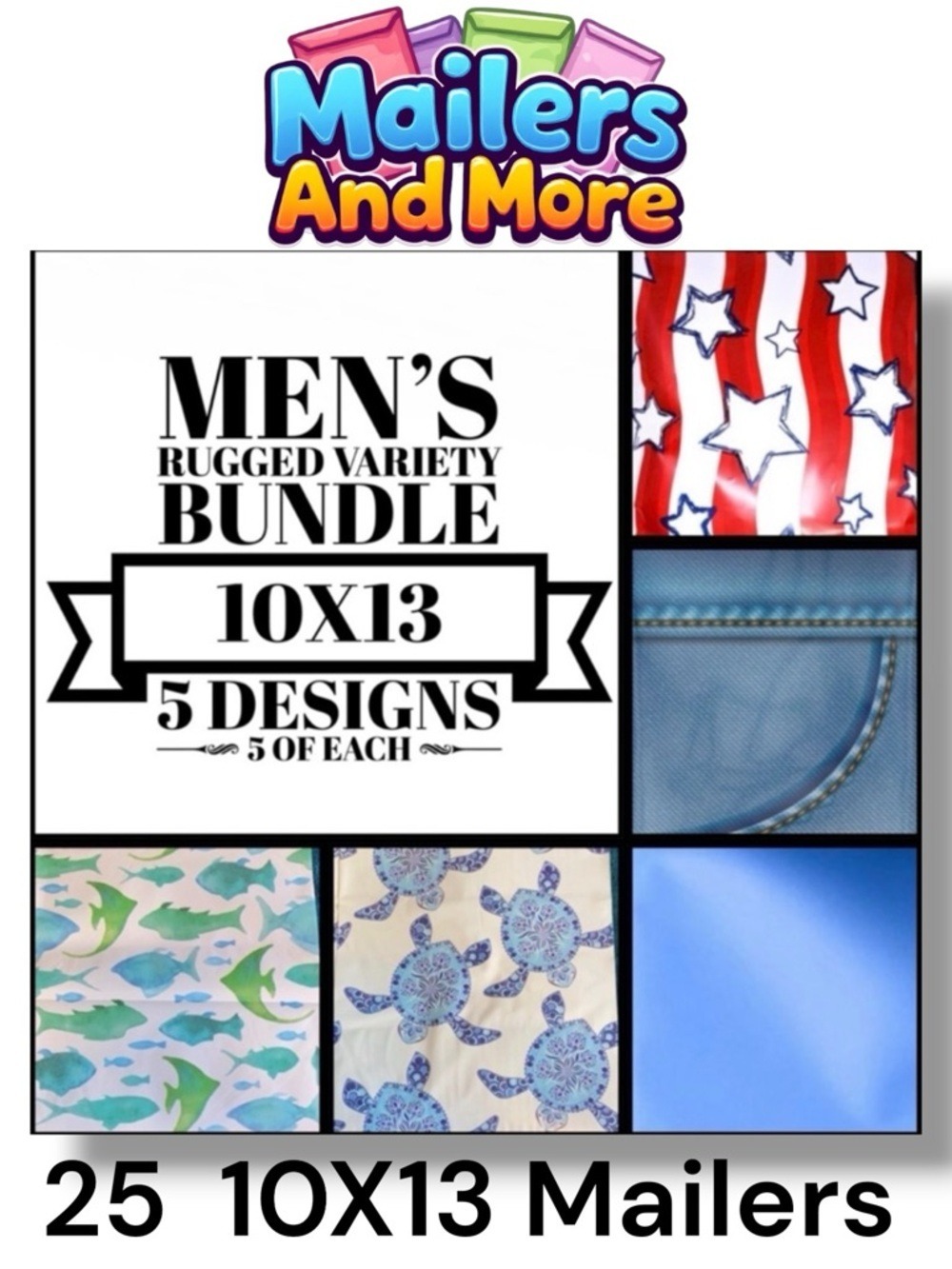 25 10x13 Mens Rugged Poly Mailers Variety Bundle - Picture 1 of 8